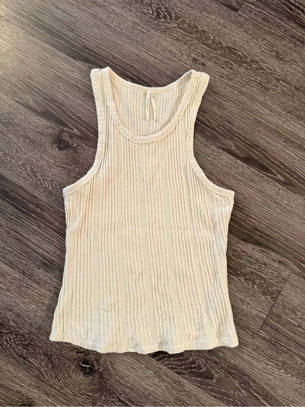 Anthropologie Cream Ribbed Scoop Neck Tank